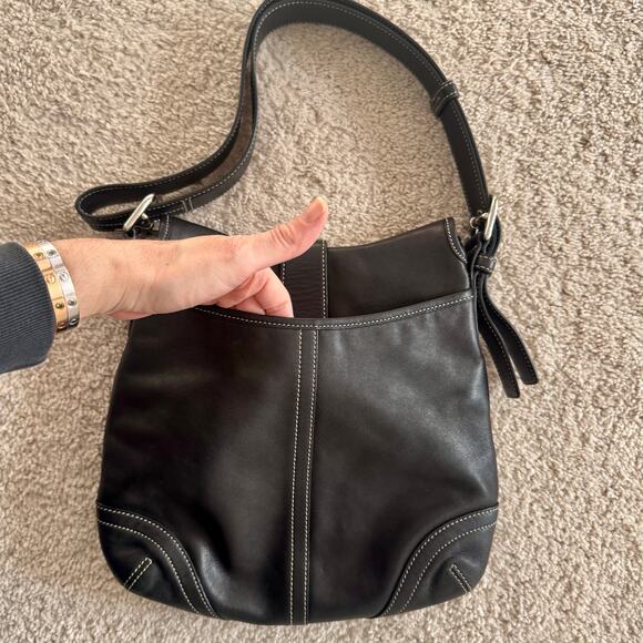 VTG Y2K Coach Soho Covertible Flap Crossbody Black Leather Bag Silver 9480 - Picture 8 of 16